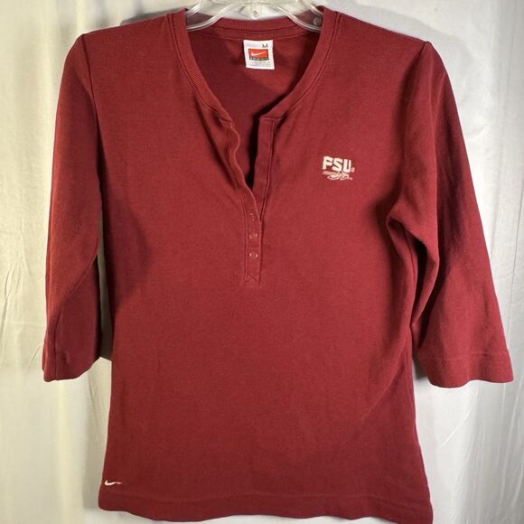 Nike Women’s FSU Florida State Seminoles 3/4 Sleeve Henley Top Size M Maroon - Picture 1 of 8